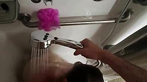 POV PUBLIC SHOWER BLOWJOB behind the scenes with HOT WIFE big tits cumshot