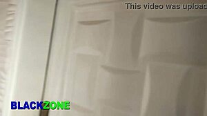 Step mom with curvy ebony body and fat belly fingers herself close up in kitchen as lover watches