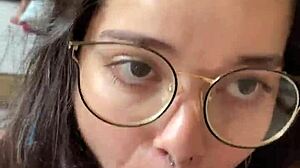 Nerd Brunette Girlfriend Deepthroat Blowjob On Wellington Prado Monster Cock