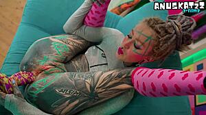 Skinny tattooed goth girl dives into solo anal with dildos and toys! 🍑🔥 She fingers her tiny butthole until squirting everywhere... 😈