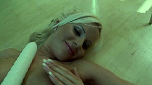 Cindy Dollar strips from her red dress and vibes her twat powerfully.