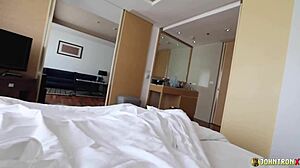 johntronx does morning sex with curvy asian babe bent over for interracial creampie