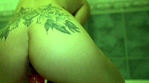 Cute girl hot jerking off tight pussy with big dildo in female solo masturbation.