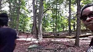 Southern Ass Licking And Deep Throat Action With Black Couple In Wet Outdoor Forest