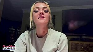 Petite mature blonde Sassy rubs nipples and deep fingers her shaved pussy in pov