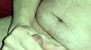 Solo boy intriguingly uses dildo on ass for cumming. Part 1 shows cum on ass details.