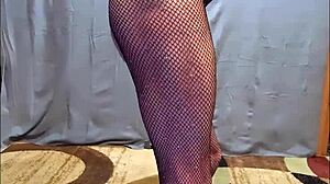 busy-bottom updates with new fishnet body stocking and high heels in hd