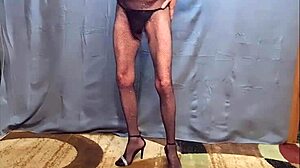 busy-bottom updates with new fishnet body stocking and high heels in hd