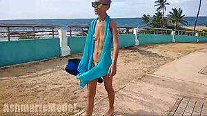 Hairy latina teen 18+ flashes beaver and armpit in wet underwater public adventure