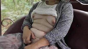 watch this hairy mature flashing upskirt on carriage with chubby beaver in public exhibition!