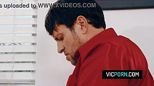 hot brunette milf preston parker got stuck under the table with no panties and took rough doggystyle fucking