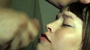 Amateur brunette couple engages in big ass creampie with monster cock cumshot and facial on wife.