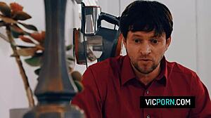 hot brunette milf preston parker got stuck under the table with no panties and took rough doggystyle fucking