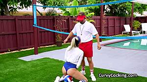 I feel so thrilled watching that blonde teen shake her firm ass on the trainer's cock in spandex during hardcore doggystyle.