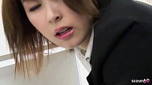 japanese secretary in pantyhose with big natural saggy tits seduce to fuck by co-worker in office at uncensored jav