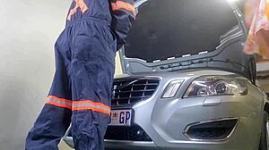 mechanic bends over my wife in miniskirt for doggystyle creampie while i watch as cuckold