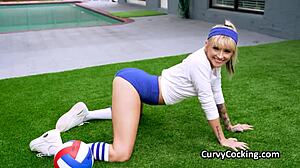 I feel so thrilled watching that blonde teen shake her firm ass on the trainer's cock in spandex during hardcore doggystyle.