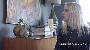 couple dominates hot blonde in bondage. they tie her up for rough fetish fucking 😈🔗