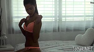 Solo beauty rides dildo in hot wet pussy fingering play