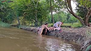 hey, wanna see me make these two hotties suck and ride in a rough interracial threesome? i creampied both after ass licking and big cock action outdoors by the river?