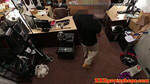 Amateur pawnee bends over the desk for doggystyle pounding caught on hidden cam.