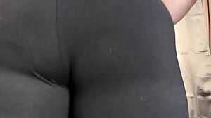 Your face buried in chubby ass with leggings on or off - thong panties visible