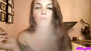 Xo Bunny Intense Brunette Latina with Blue Eyes Smoking and Blowing Smoke in Face