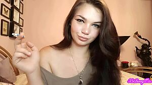 Xo Bunny Intense Brunette Latina with Blue Eyes Smoking and Blowing Smoke in Face