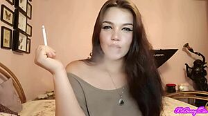 Xo Bunny Intense Brunette Latina with Blue Eyes Smoking and Blowing Smoke in Face