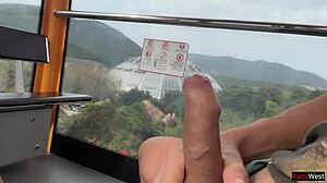 public dick flashing with brunette pigtails girl handjob blowjob cum swallow on ferris wheel