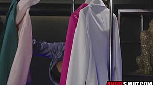 clumsy secretary gets double penetrated by boss and customer in intense office threesome