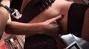 Red latex masked girl experiences threesome with blowjob, cowgirl riding, and creampie in eerie horror shop