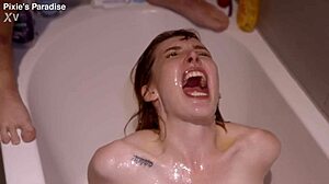 Skinny Slut's Massive Cum and Piss Bukkake