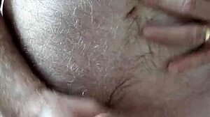 Happy hairy big belly mature man masturbates solo at home