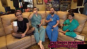 I feel so exposed in this backstage fetish dress with gloves and latex, showing my natural tits during Channy Crossfire's dental checkup.