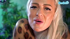 xxx body paint turns into wild animal sex with sloppy blowjobs and lesbian scissoring 😈 two on one action gets intense