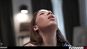 Asian babe gets creampie and facial cumshots in rough futa threesome with horny shemales.