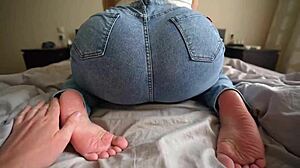 Slutty girl in ripped jeans with big ass takes fat dick in tight pussy?