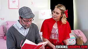 Hey, pervy step grandad spies and fucks blonde teen riding in taboo hood