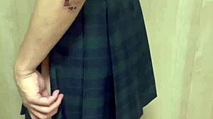 Watch This Tall Tattooed Japanese Teen 18+ in School Uniform and Buttplug! She Gets Spanked and Anal Trained as Pierced Nipple Slave!