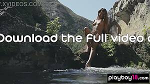 Skinny brunette Czech milf Anetta Keys flashes wet pussy outdoors.