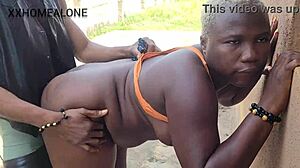 Big ass ebony Nimi caught peeping on huge cock in garage