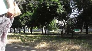 Do you like watching a hairy mature woman flash her pussy in this transparent dress outdoors?