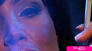 Tanned whores Julia Ann dive into ass licking domination