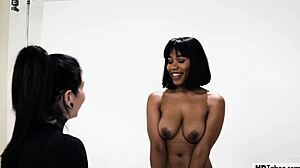 curvy ebony katrina jade teams up with jenna foxx for ffm threesome licking shaved pussy with lucas frost