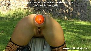 hotkinkyjo takes balls in ass for prolapse at swiny castle