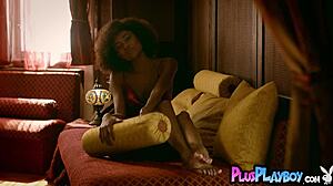 Bruna Rocha petite curly black milf boldly exposes hot body and spreads legs to show pussy