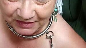 French maid chienne marie bound in bdsm with two guys for blowjob and uro