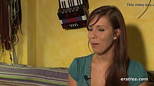 green eyed beauty with pierced nipples masturbating