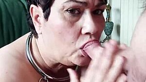 French maid chienne marie bound in bdsm with two guys for blowjob and uro